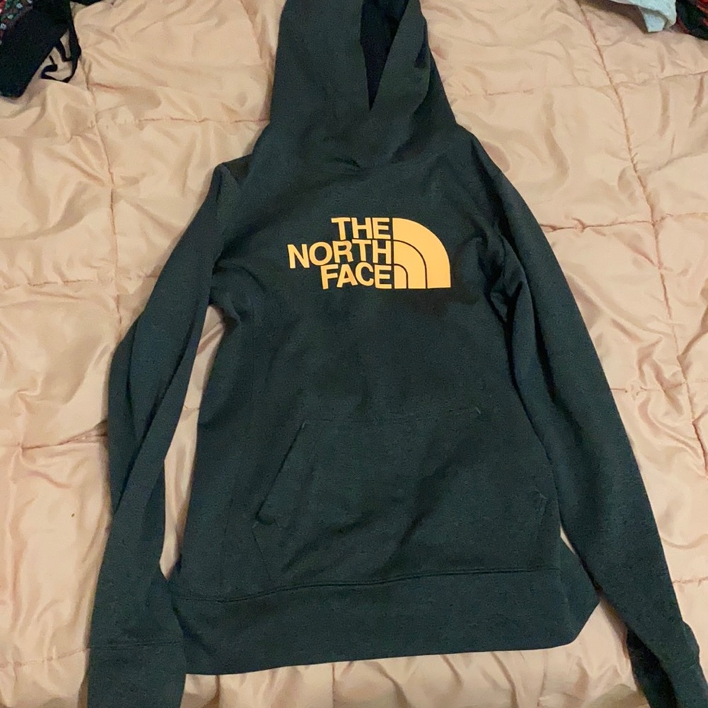 Grey and Orange North Face Hoodie